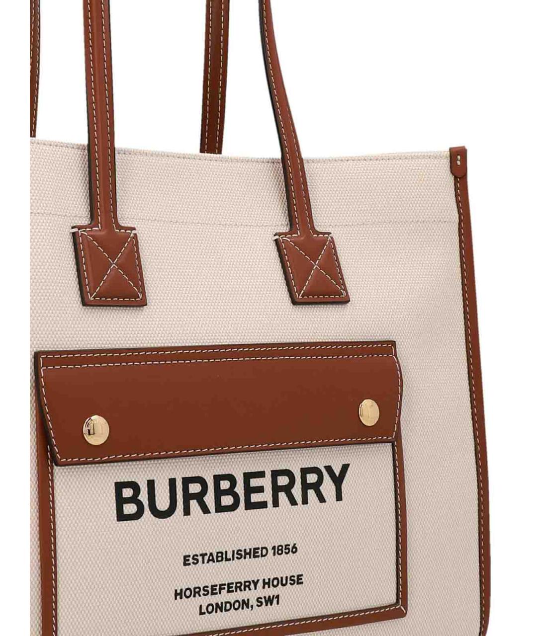 BURBERRY Бежевая тканевая сумка тоут, фото 3