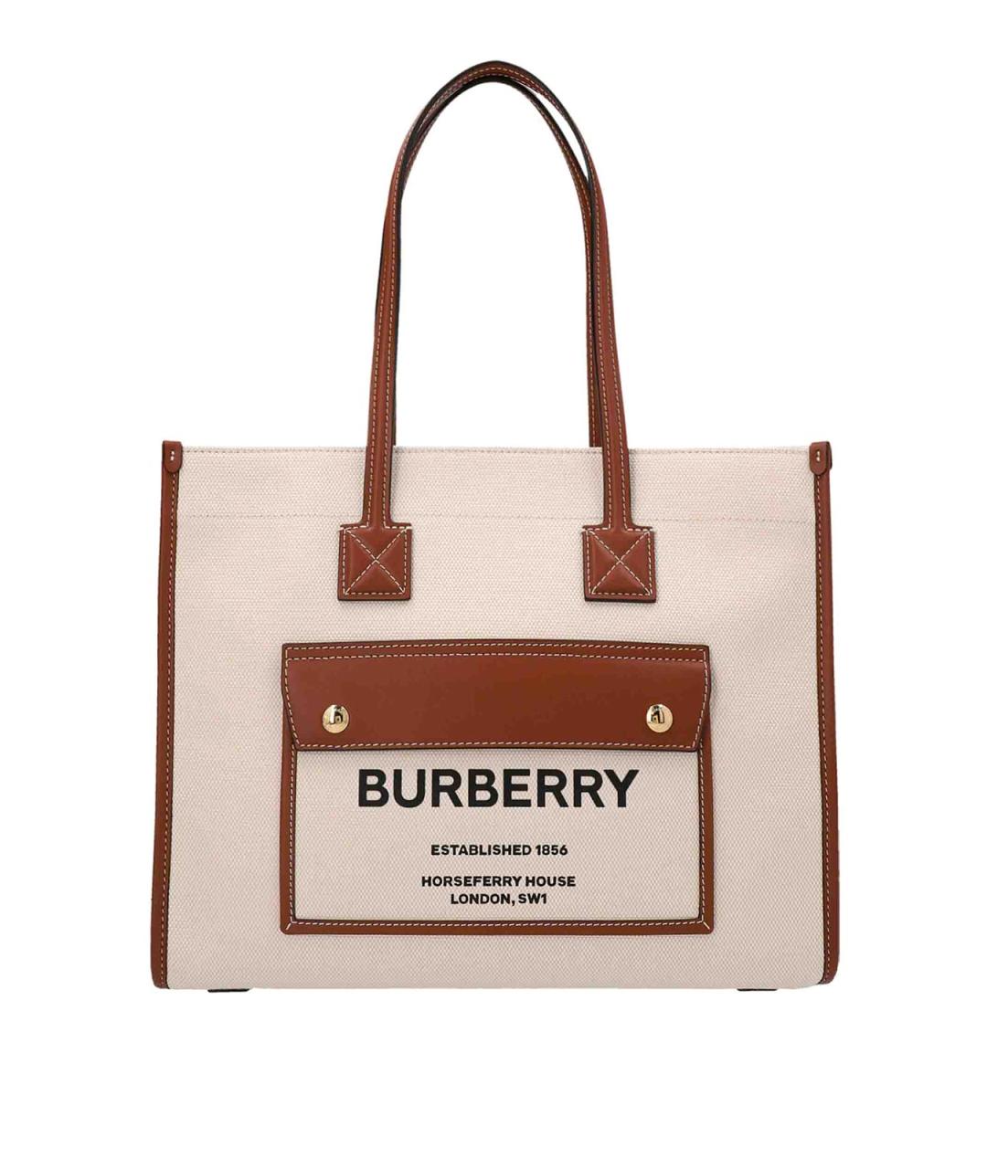 BURBERRY Бежевая тканевая сумка тоут, фото 1