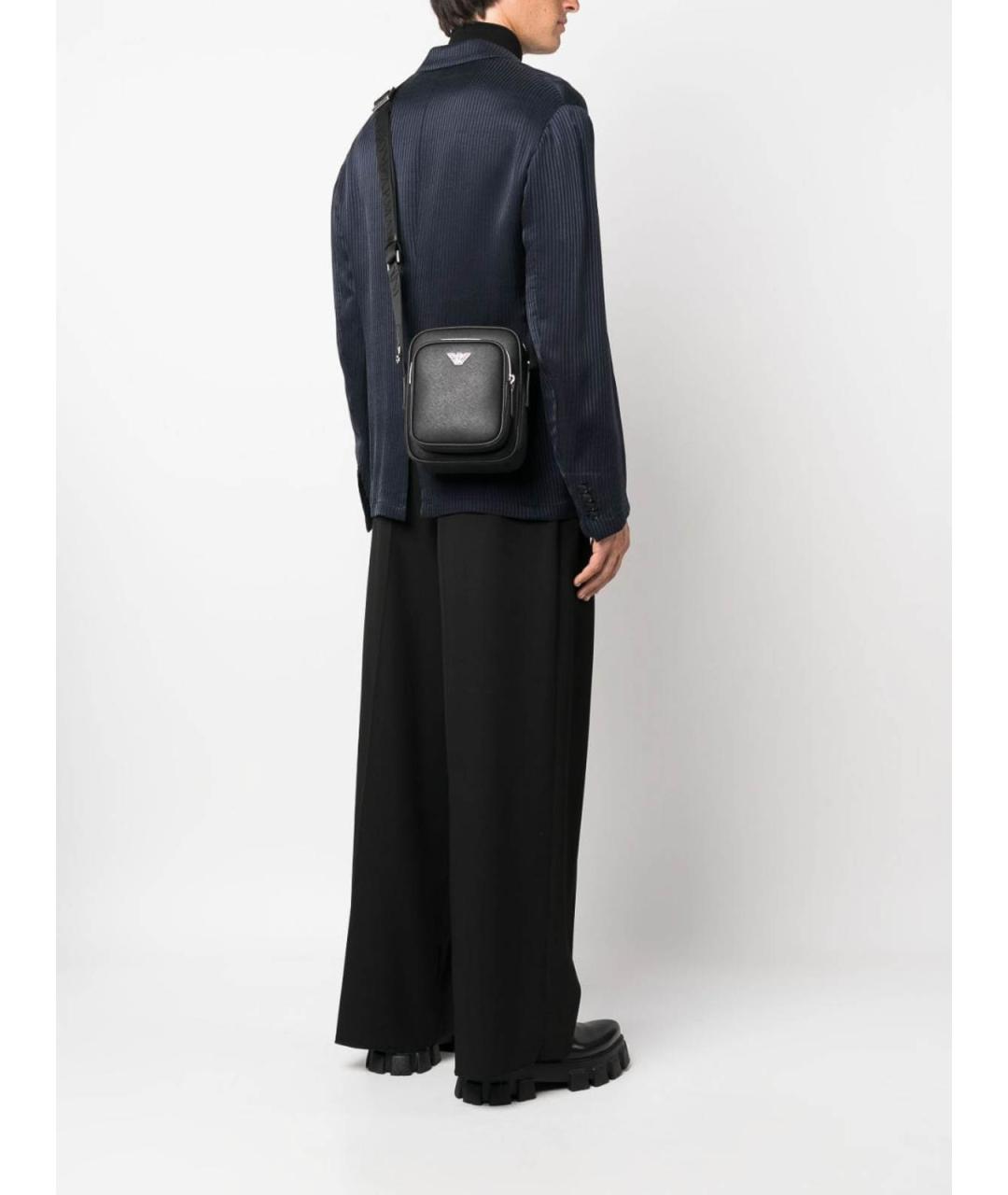 EMPORIO ARMANI Черная кожаная сумка на плечо, фото 4