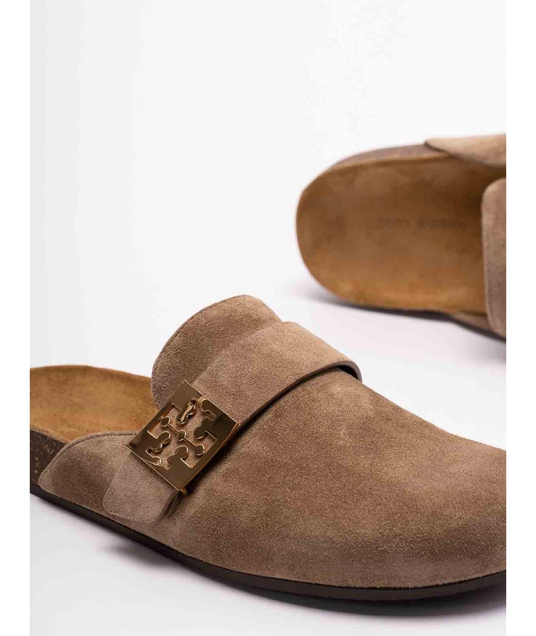 TORY BURCH Золотые кожаные мюли, фото 5