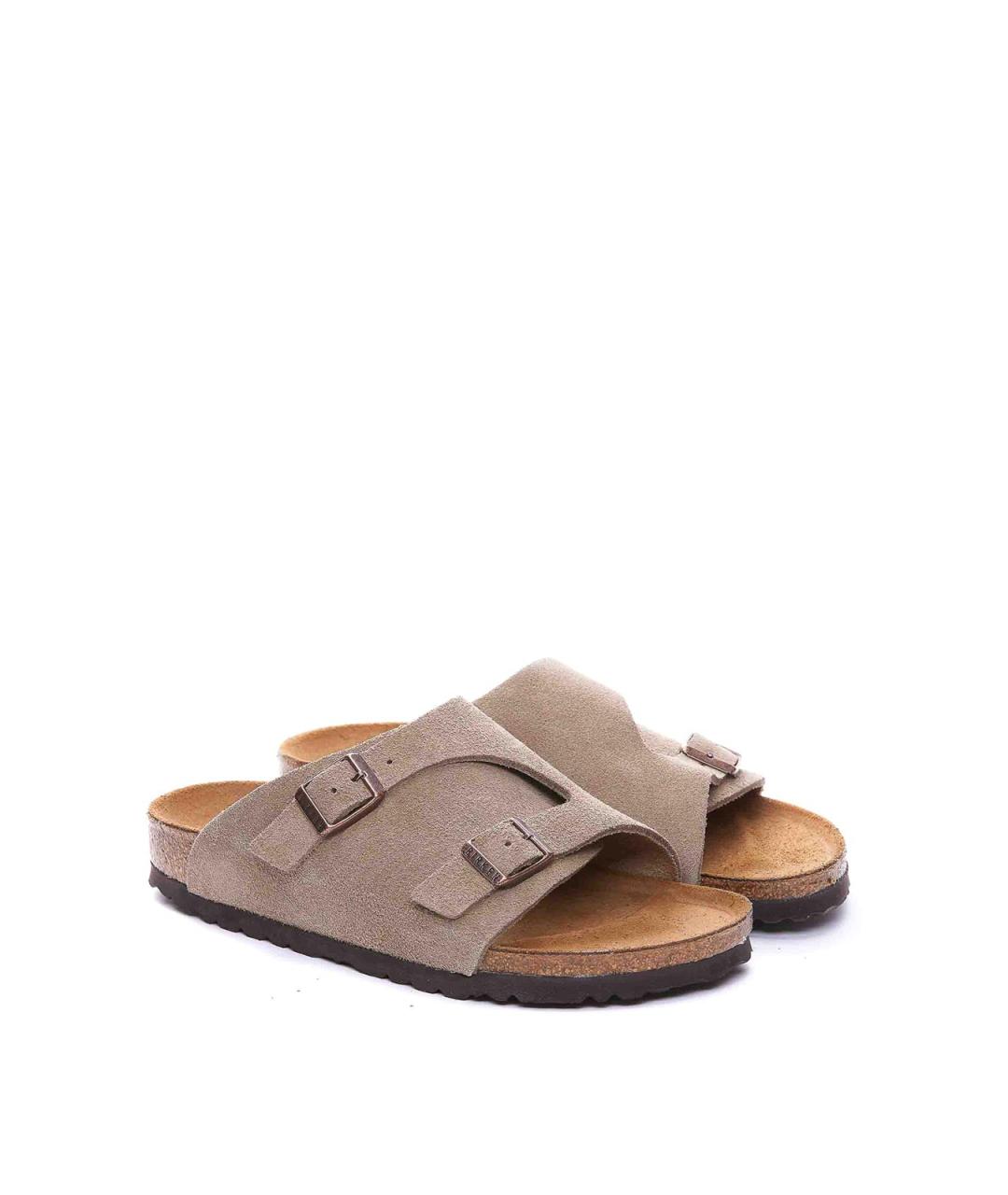 BIRKENSTOCK Бежевые замшевые шлепанцы, фото 4