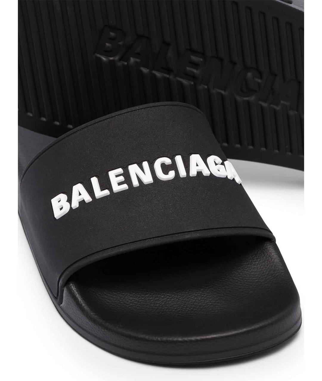 BALENCIAGA Черные резиновые шлепанцы, фото 4