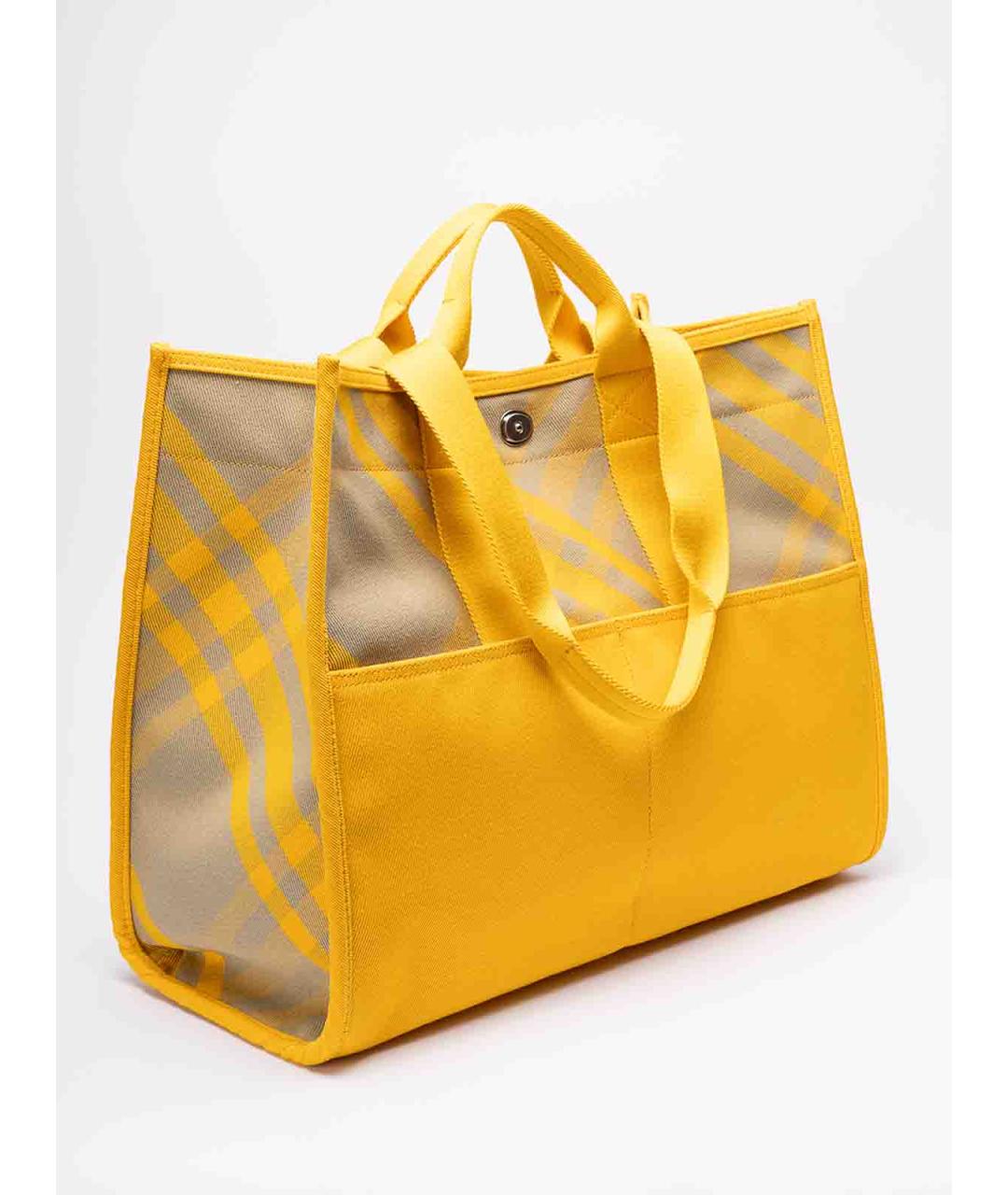 BURBERRY Желтая хлопковая сумка тоут, фото 3