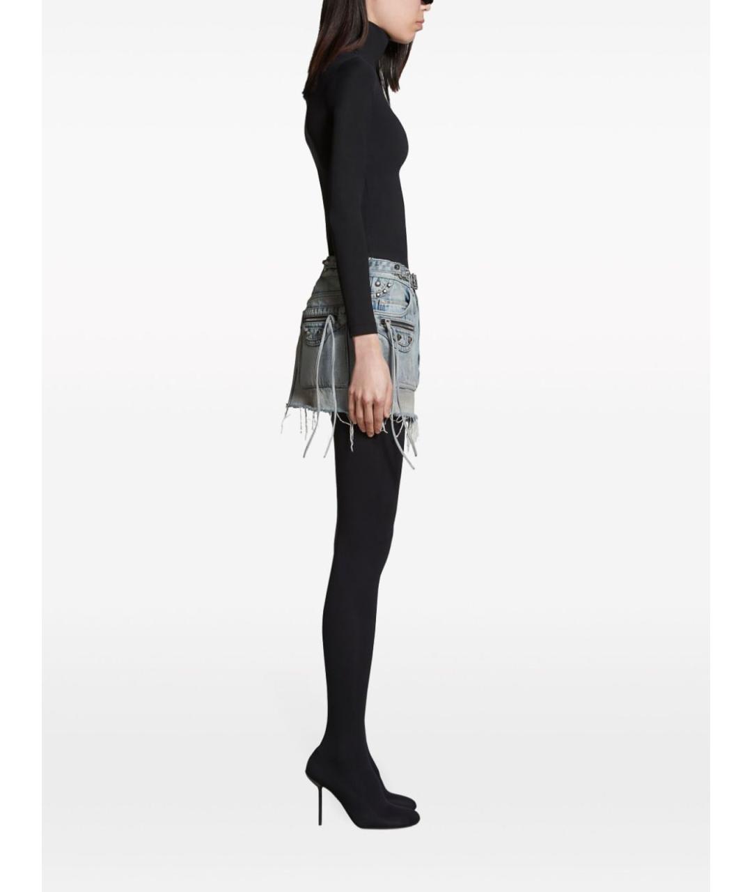 BALENCIAGA Голубая хлопковая юбка мини, фото 4