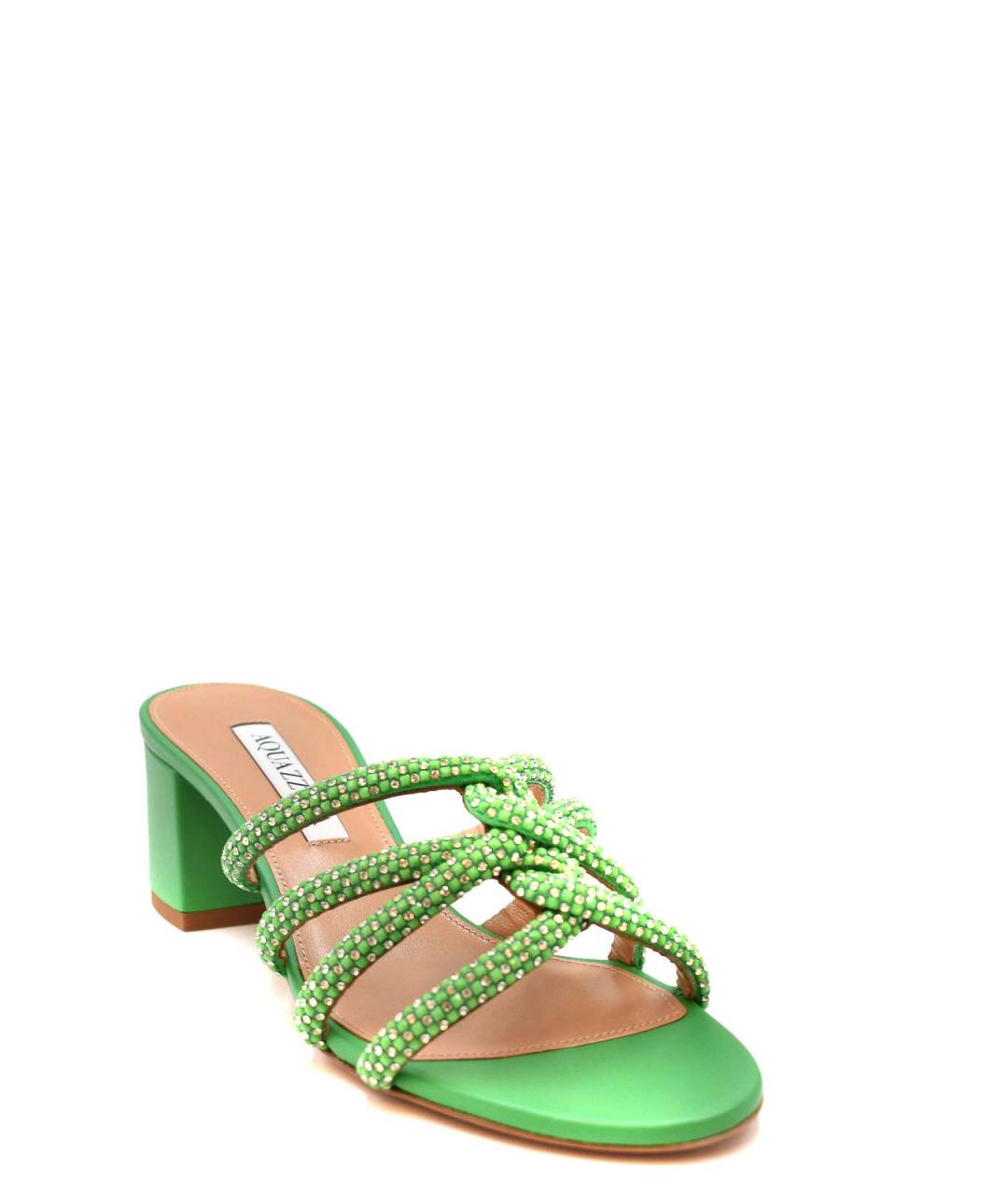 AQUAZZURA Зеленые кожаные мюли, фото 2