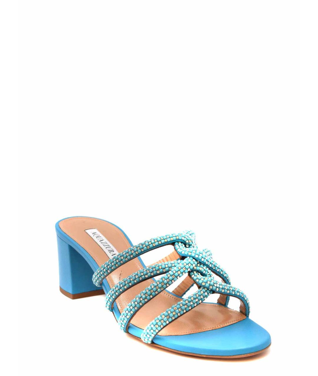 AQUAZZURA Синие кожаные мюли, фото 2