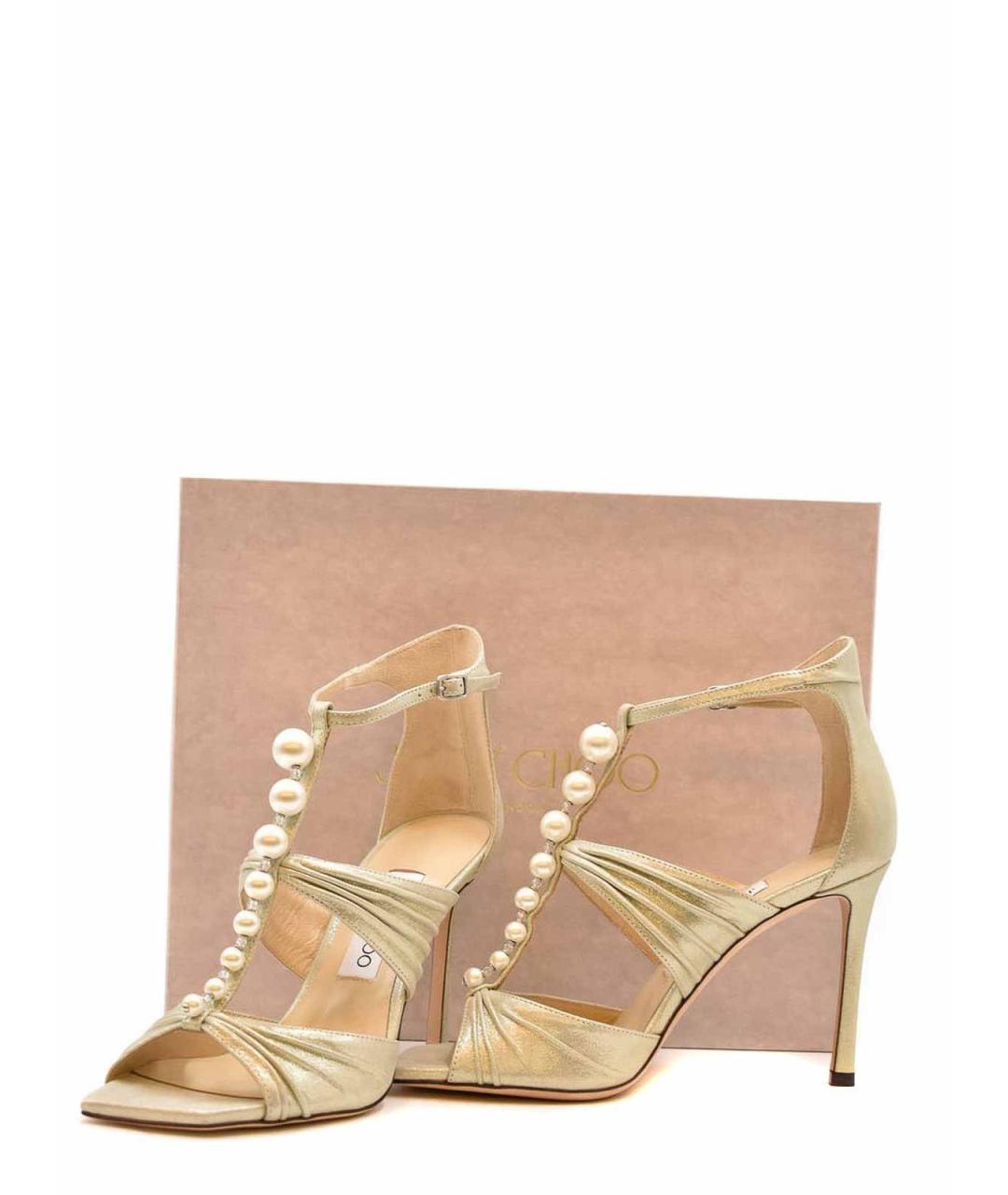 JIMMY CHOO Золотые кожаные босоножки, фото 4