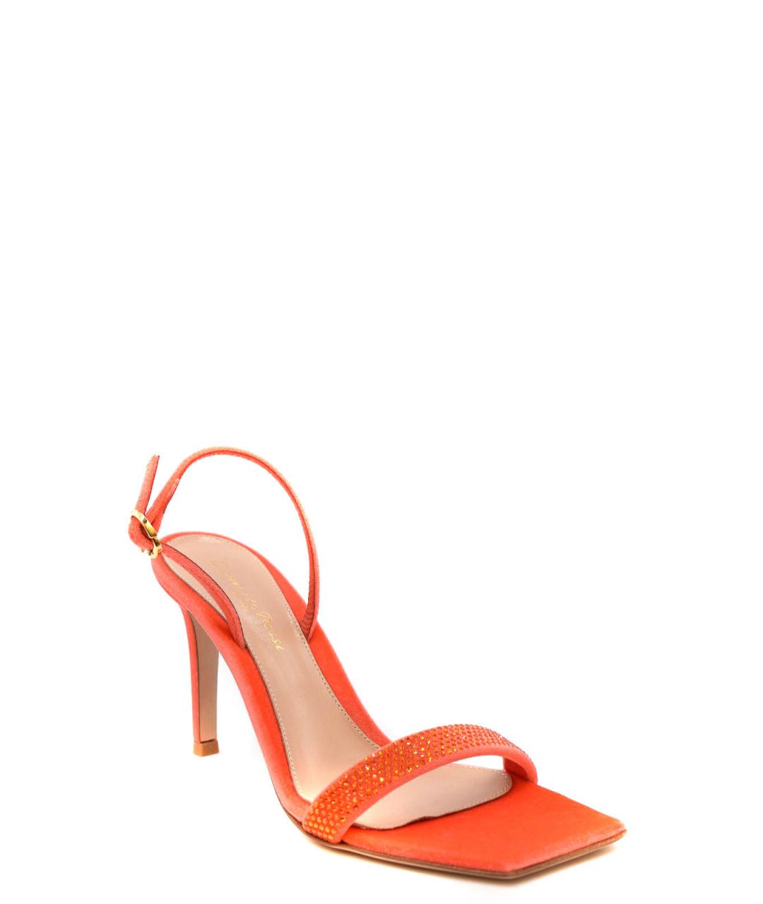 GIANVITO ROSSI Оранжевые бархатные босоножки, фото 2