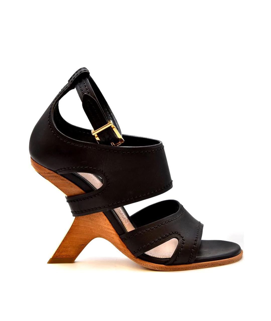 ALEXANDER MCQUEEN Черные кожаные босоножки, фото 1
