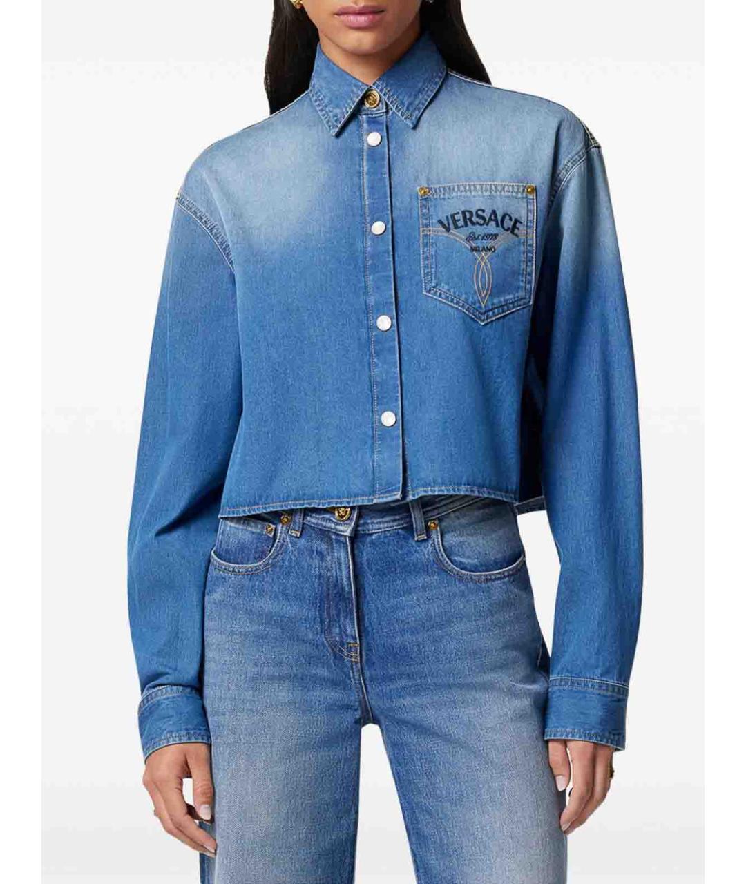 VERSACE Синяя хлопковая рубашка, фото 3