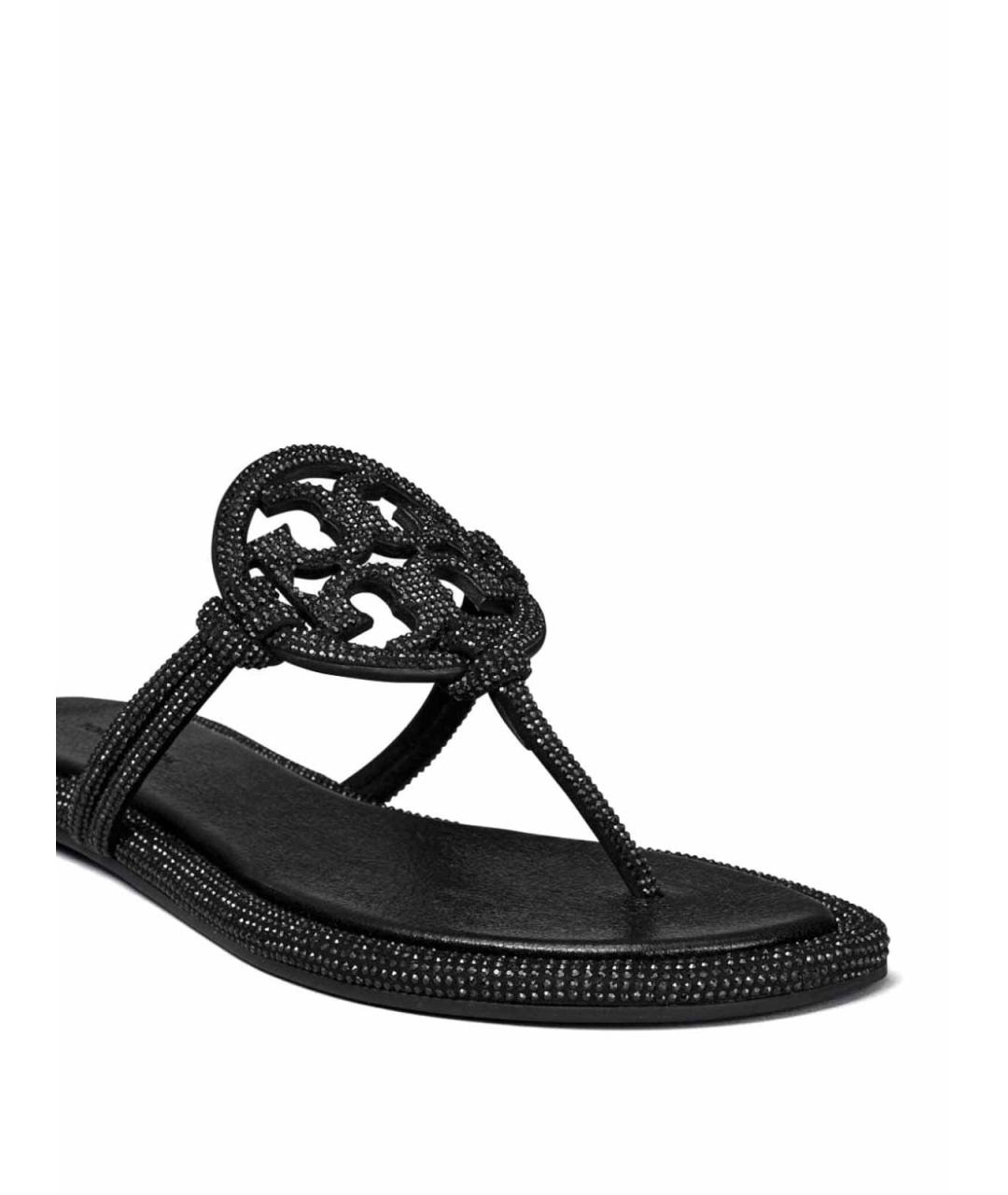 TORY BURCH Черные кожаные шлепанцы, фото 3