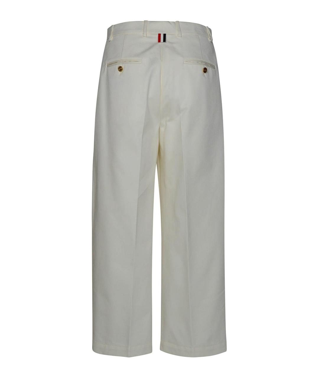 THOM BROWNE Белые хлопковые прямые брюки, фото 2