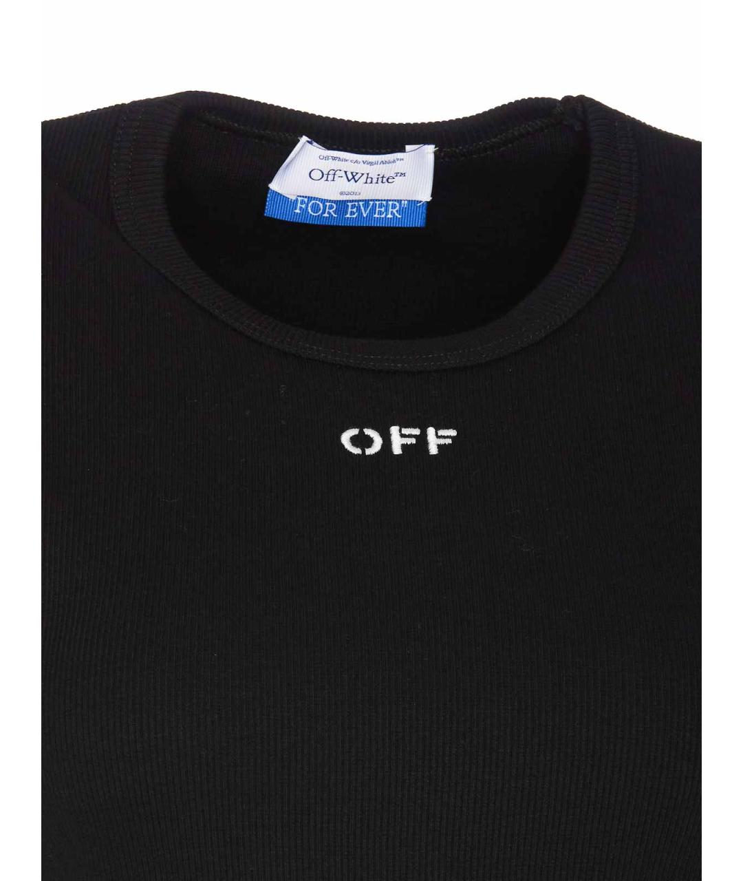 OFF-WHITE Черная хлопко-эластановая футболка, фото 4
