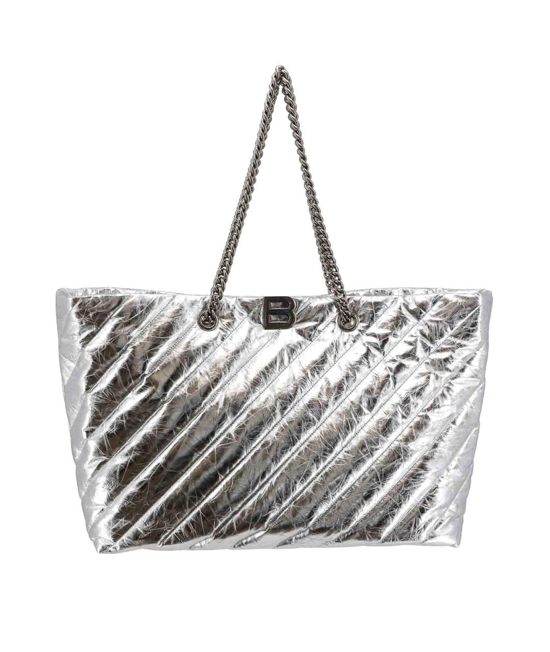 BALENCIAGA Серебряная кожаная сумка тоут, фото 1