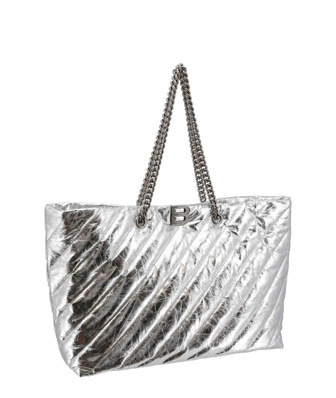 BALENCIAGA Серебряная кожаная сумка тоут, фото 3