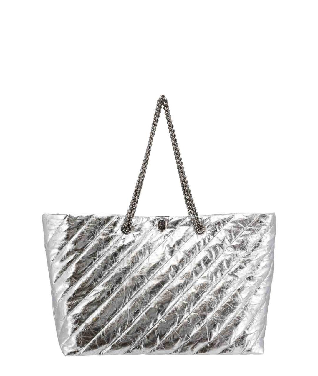 BALENCIAGA Серебряная кожаная сумка тоут, фото 2