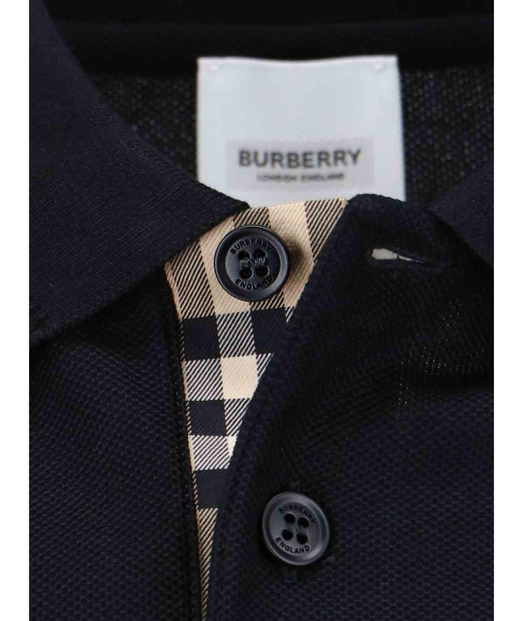 BURBERRY Черное хлопковое поло с коротким рукавом, фото 5