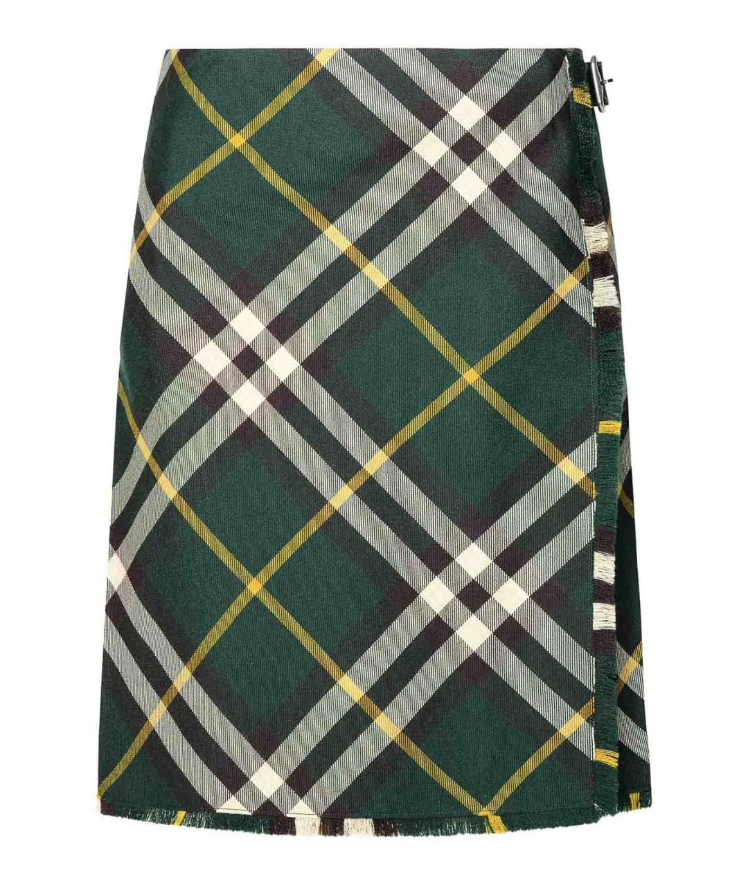 BURBERRY Зеленая шерстяная юбка миди, фото 1