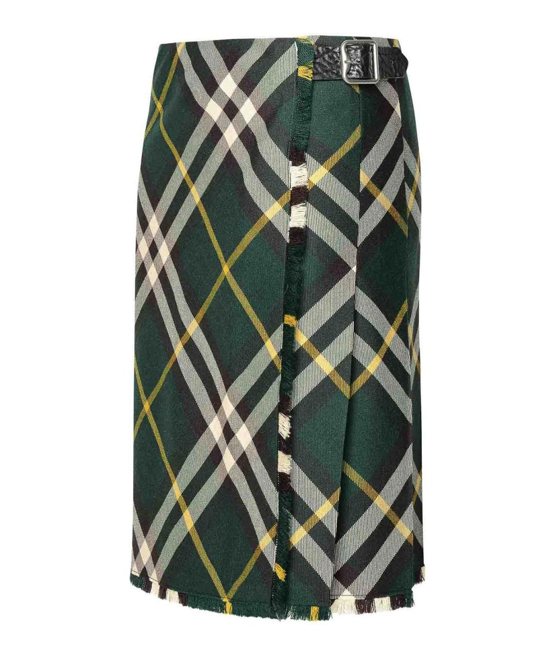 BURBERRY Зеленая шерстяная юбка миди, фото 2
