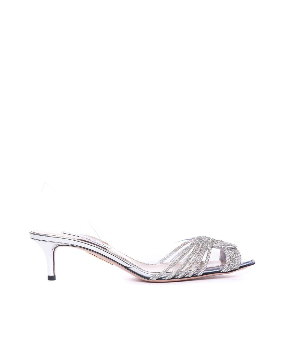 AQUAZZURA Серебряные синтетические мюли, фото 1