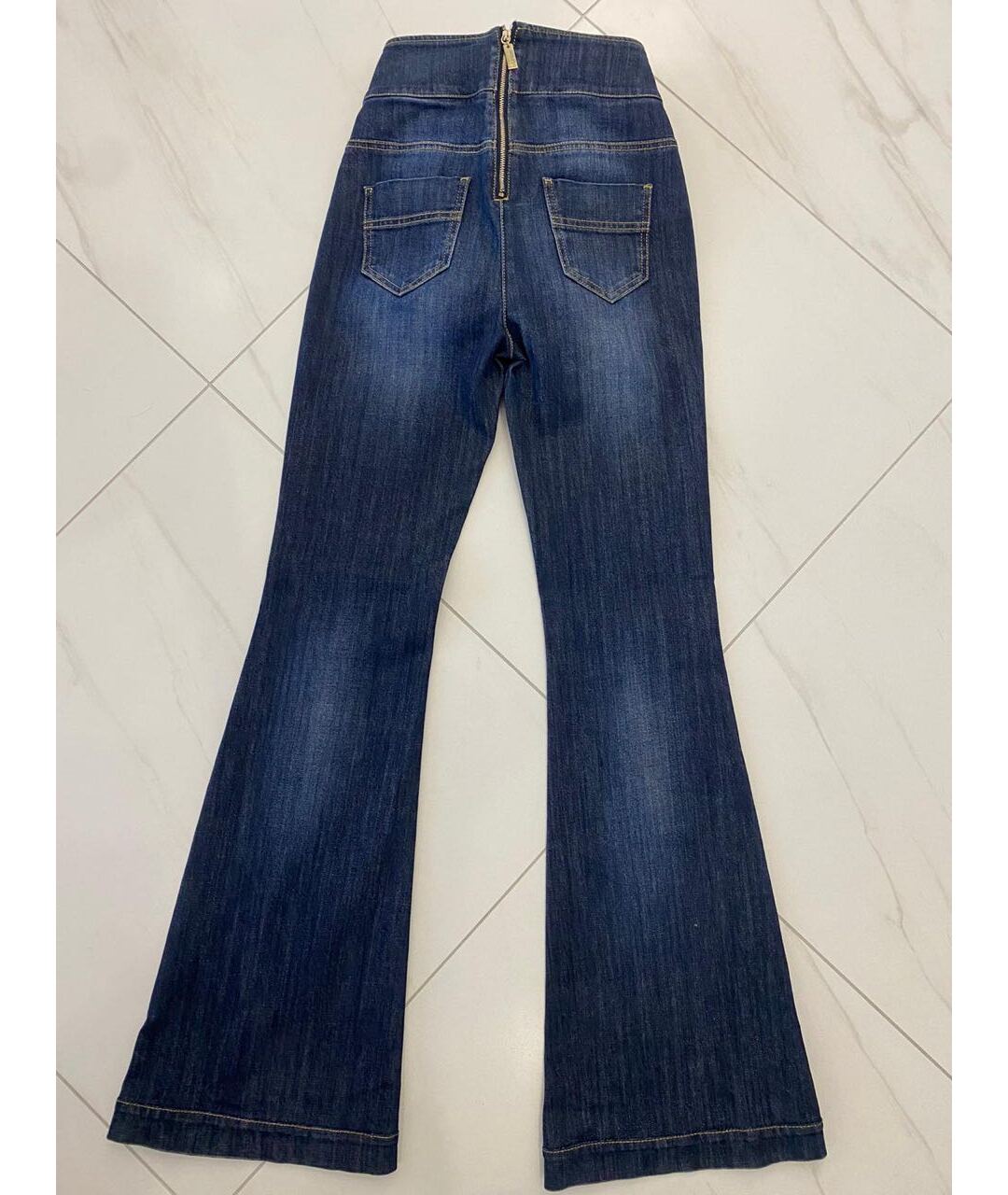 ELISABETTA FRANCHI Синие хлопко-эластановые джинсы клеш, фото 2