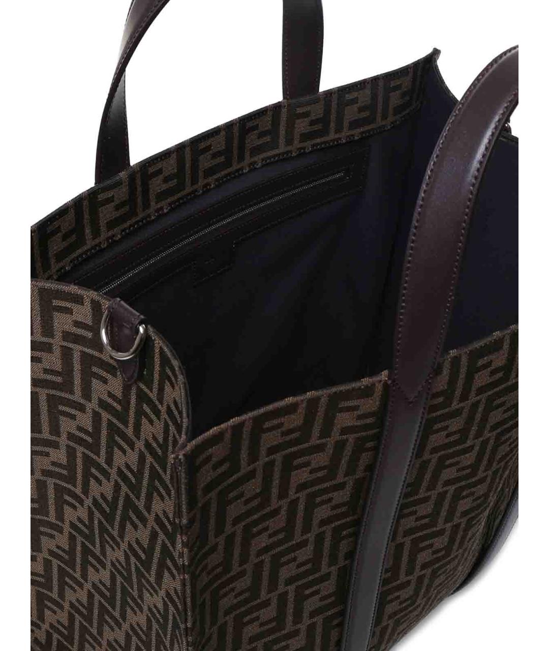 FENDI Коричневая тканевая сумка тоут, фото 4