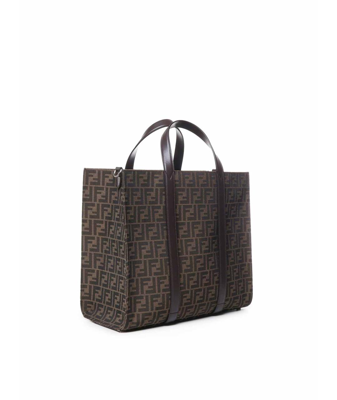 FENDI Коричневая тканевая сумка тоут, фото 3
