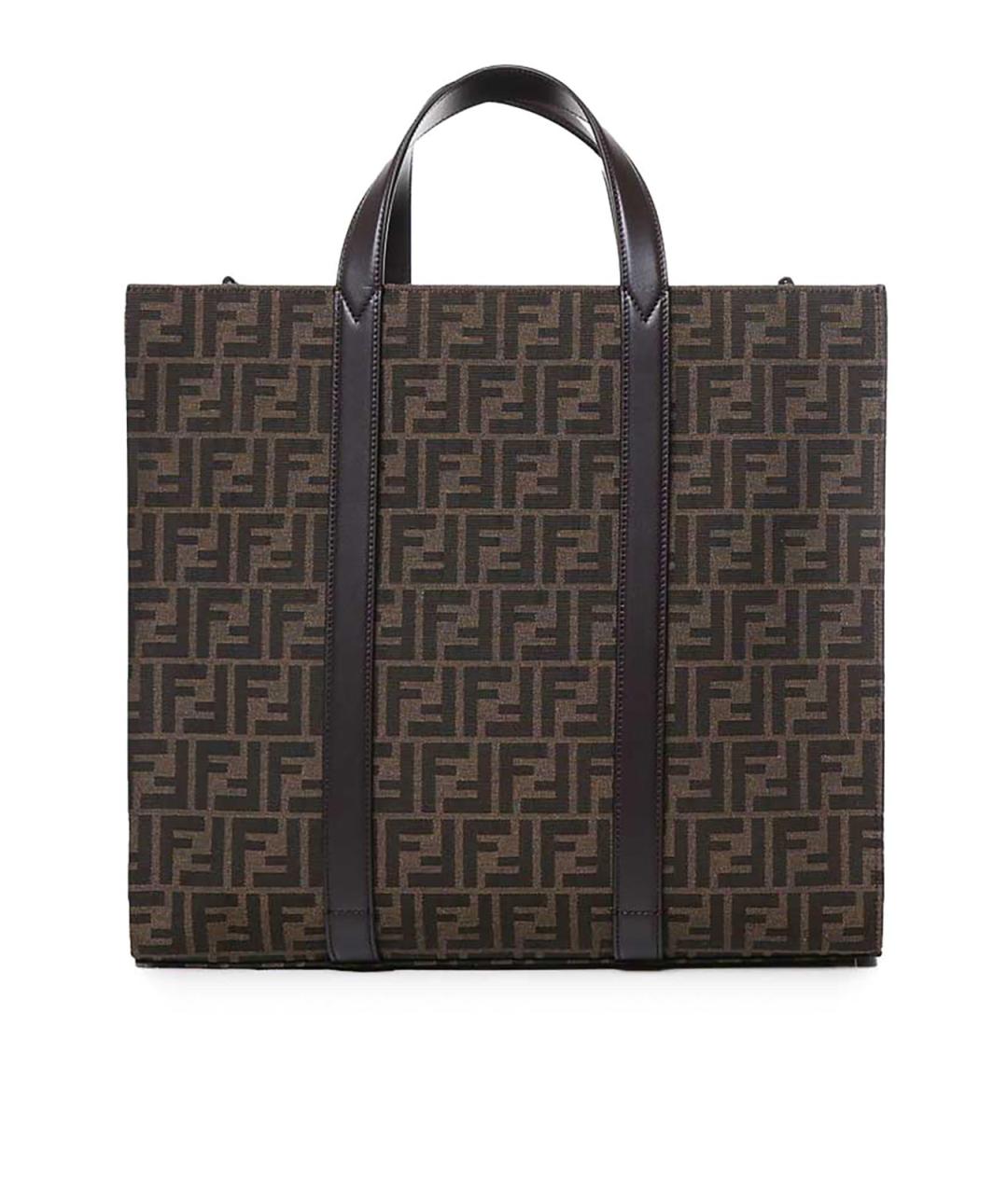 FENDI Коричневая тканевая сумка тоут, фото 1