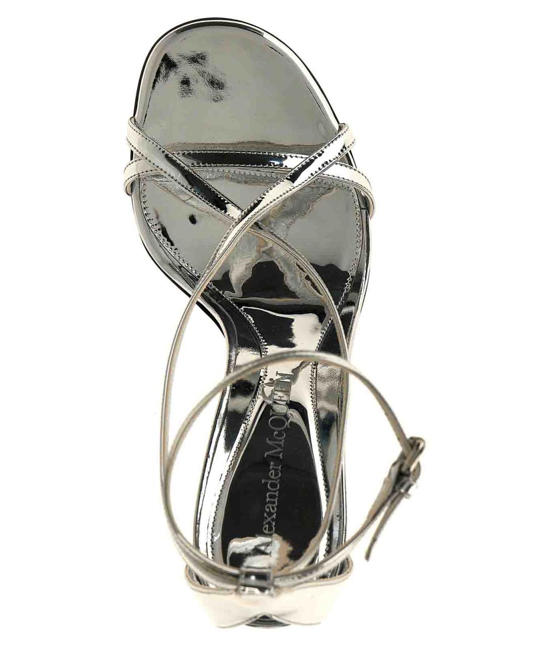 ALEXANDER MCQUEEN Серебряные кожаные босоножки, фото 4