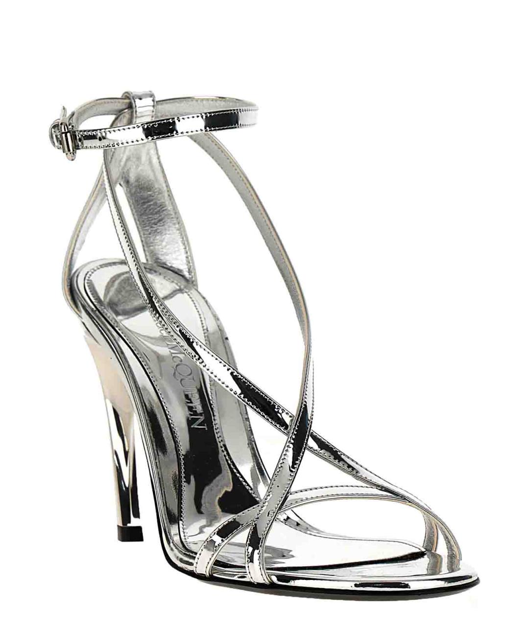 ALEXANDER MCQUEEN Серебряные кожаные босоножки, фото 2
