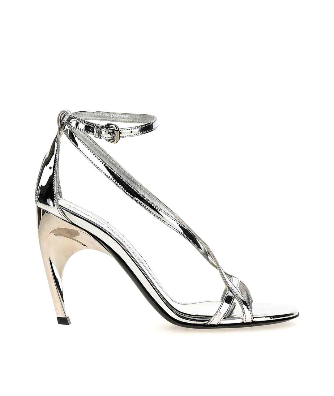 ALEXANDER MCQUEEN Серебряные кожаные босоножки, фото 1