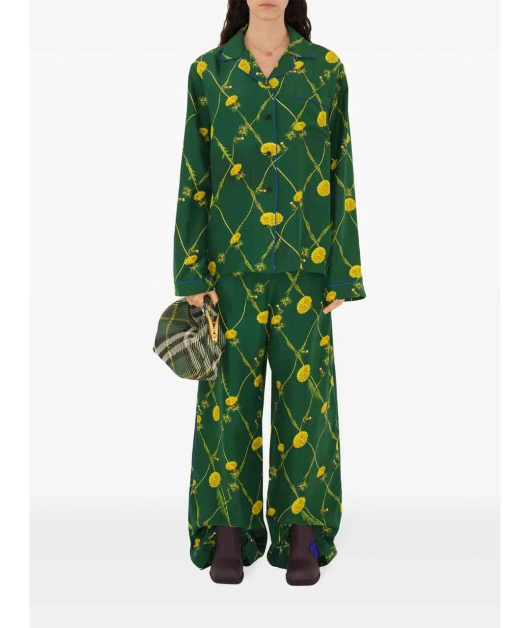 BURBERRY Зеленые шелковые брюки широкие, фото 2
