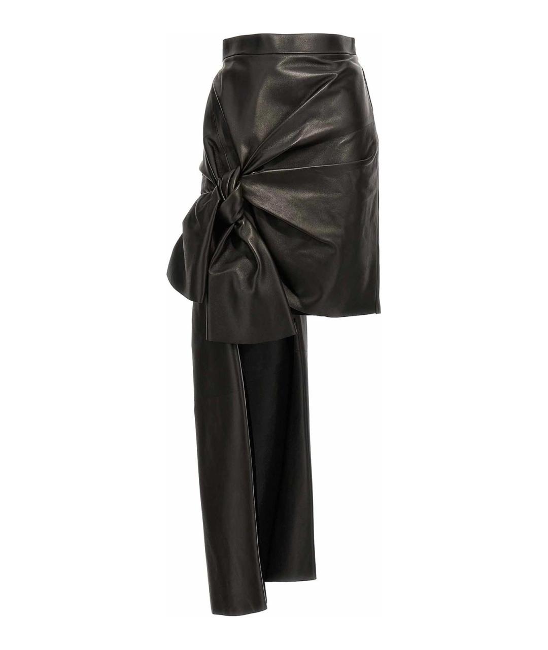 ALEXANDER MCQUEEN Черная кожаная юбка миди, фото 1