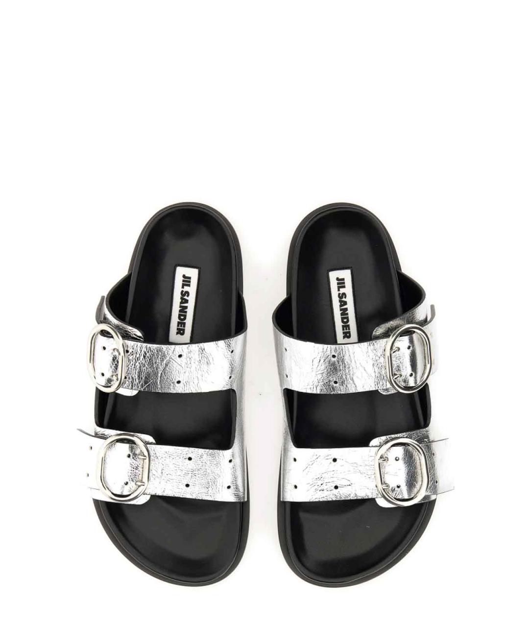 JIL SANDER Серебряные кожаные сандалии, фото 2