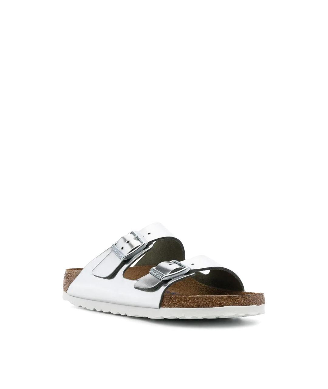 BIRKENSTOCK Серебряные кожаные шлепанцы, фото 2
