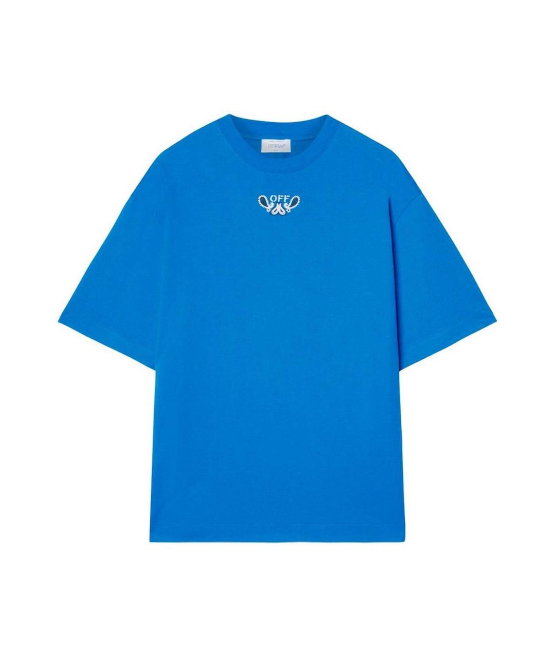 OFF-WHITE Синяя хлопковая футболка, фото 1
