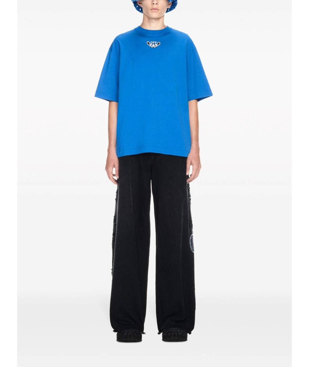 OFF-WHITE Синяя хлопковая футболка, фото 4
