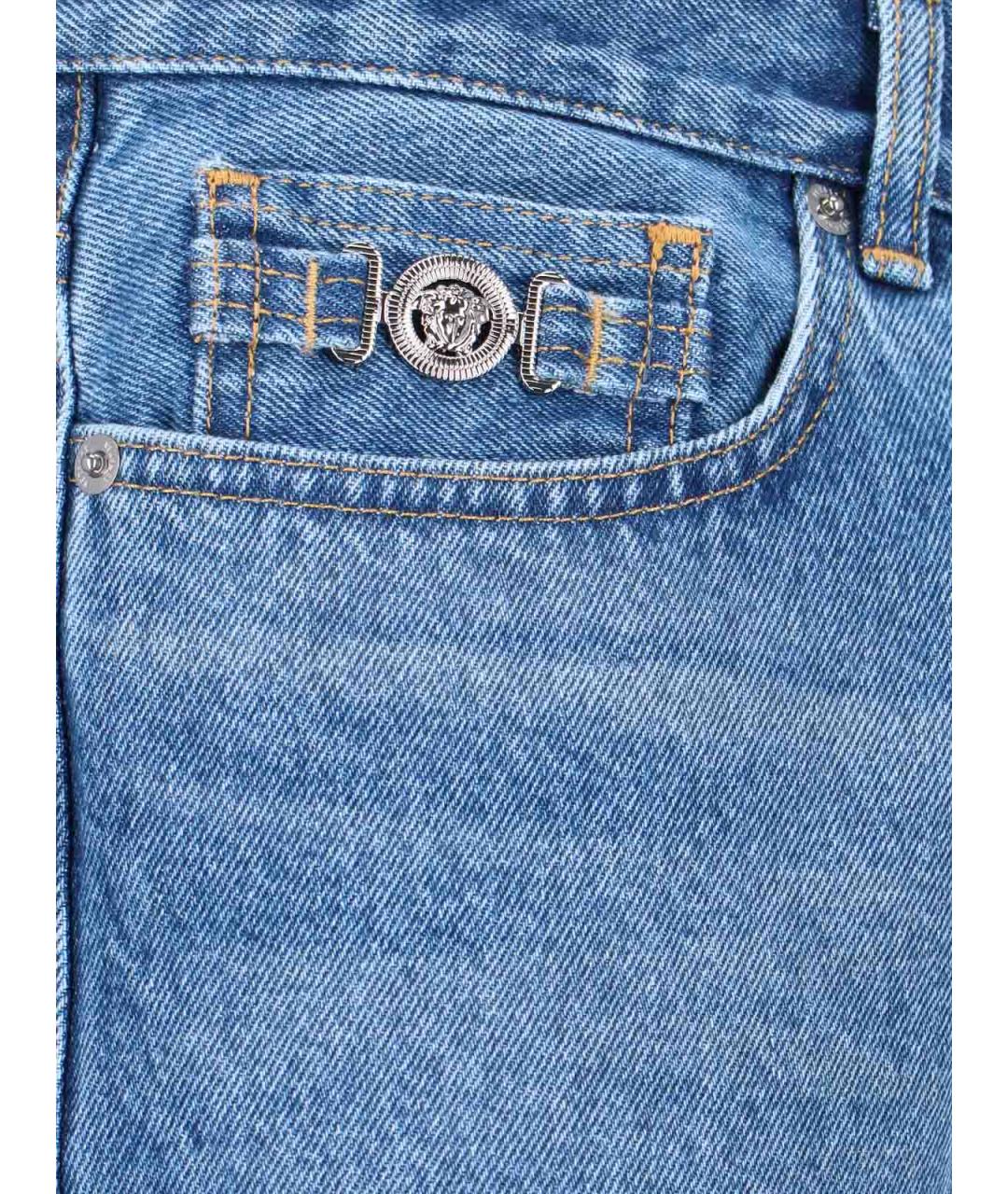VERSACE Синие хлопковые прямые джинсы, фото 4