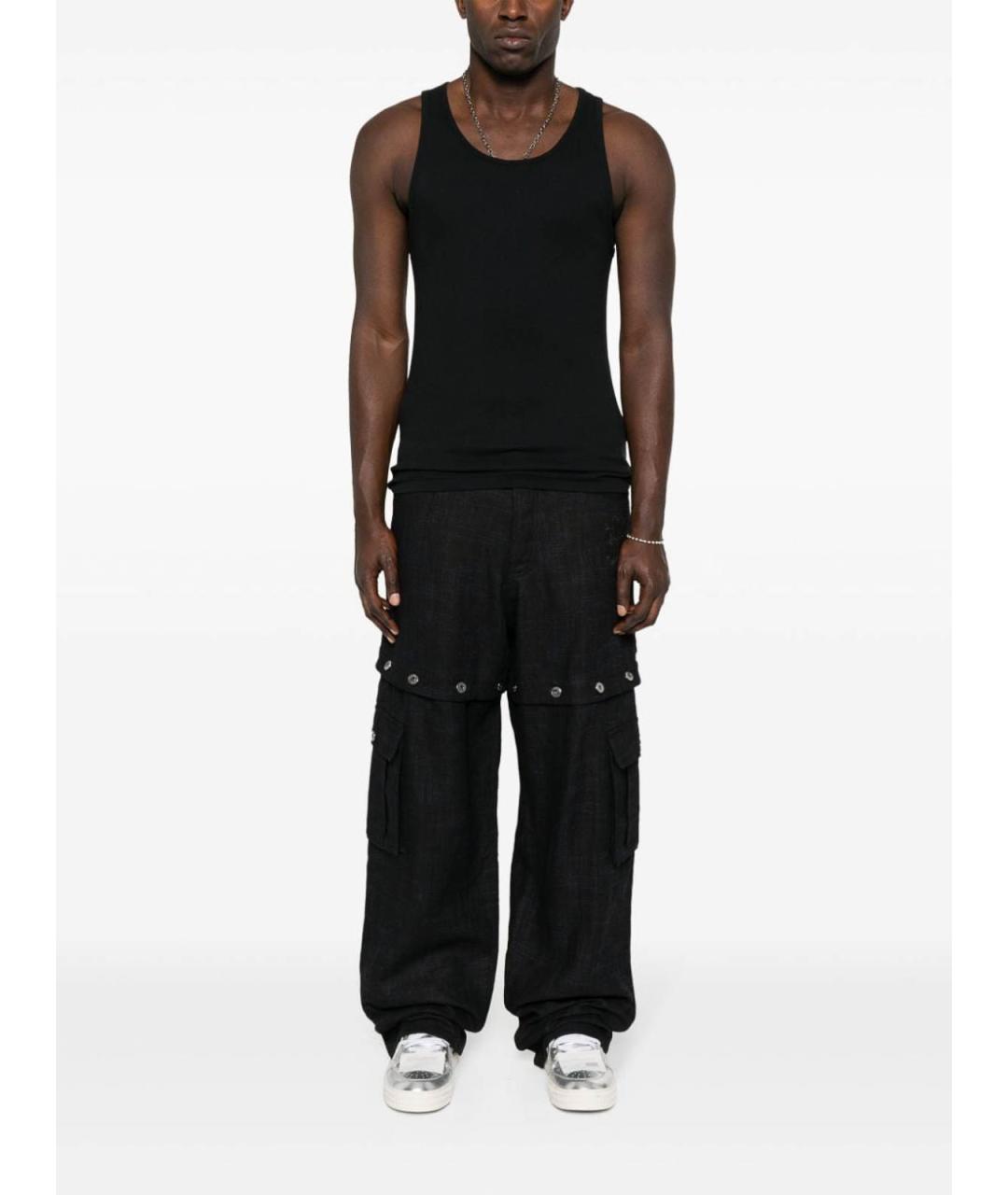 OFF-WHITE Черные льняные повседневные брюки, фото 2