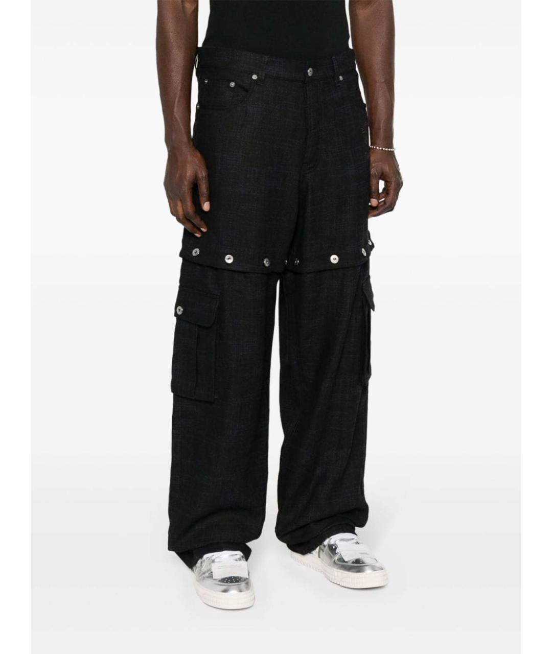 OFF-WHITE Черные льняные повседневные брюки, фото 3