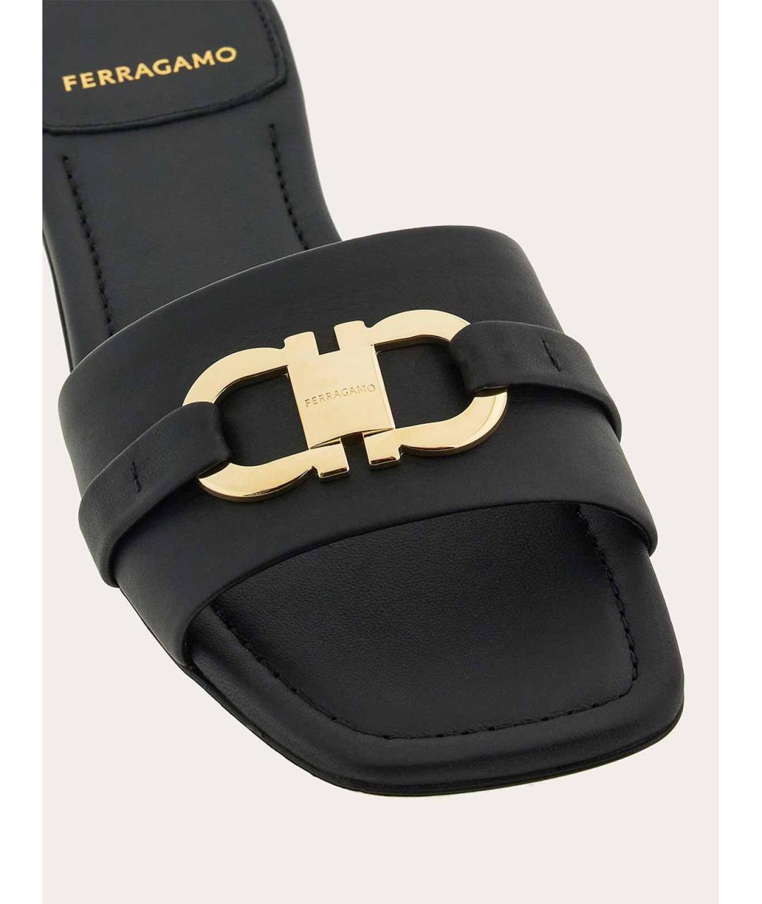 FERRAGAMO Черные кожаные сандалии, фото 4