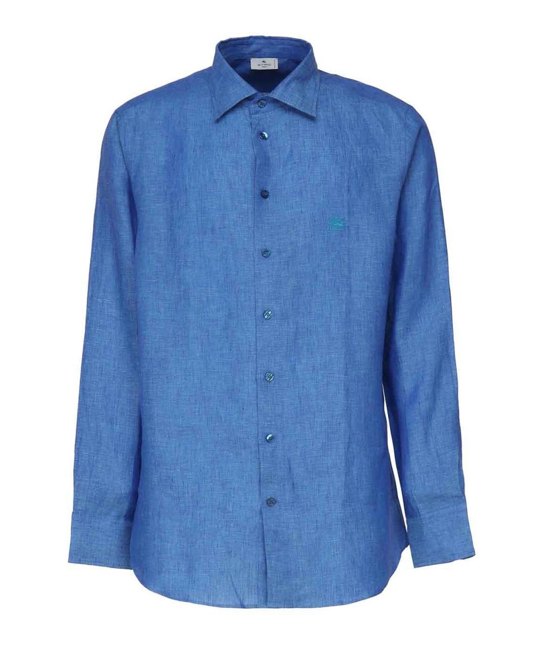 ETRO Синяя льняная классическая рубашка, фото 1