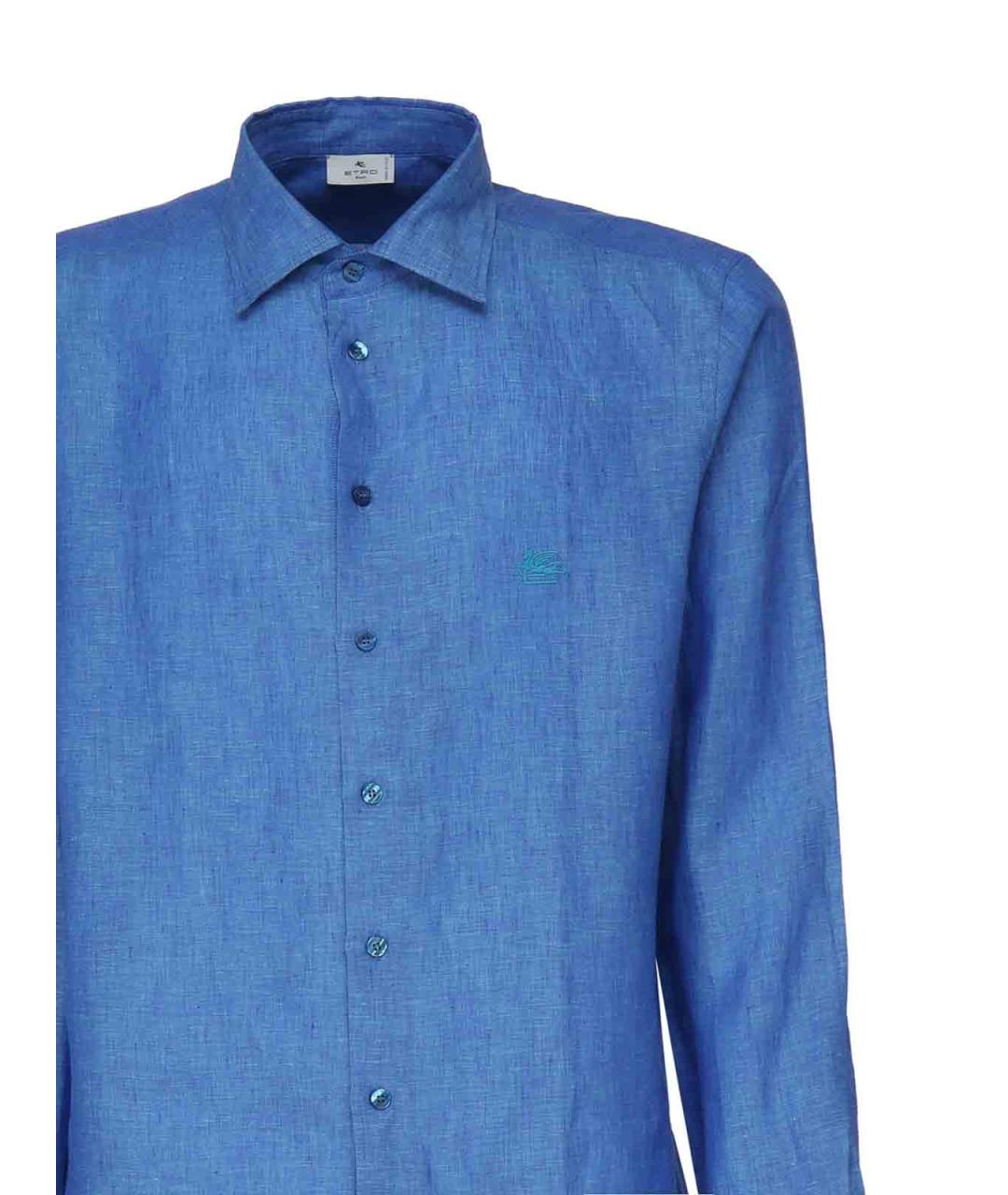 ETRO Синяя льняная классическая рубашка, фото 3