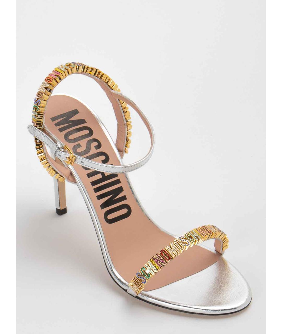 MOSCHINO Серебряные кожаные босоножки, фото 5
