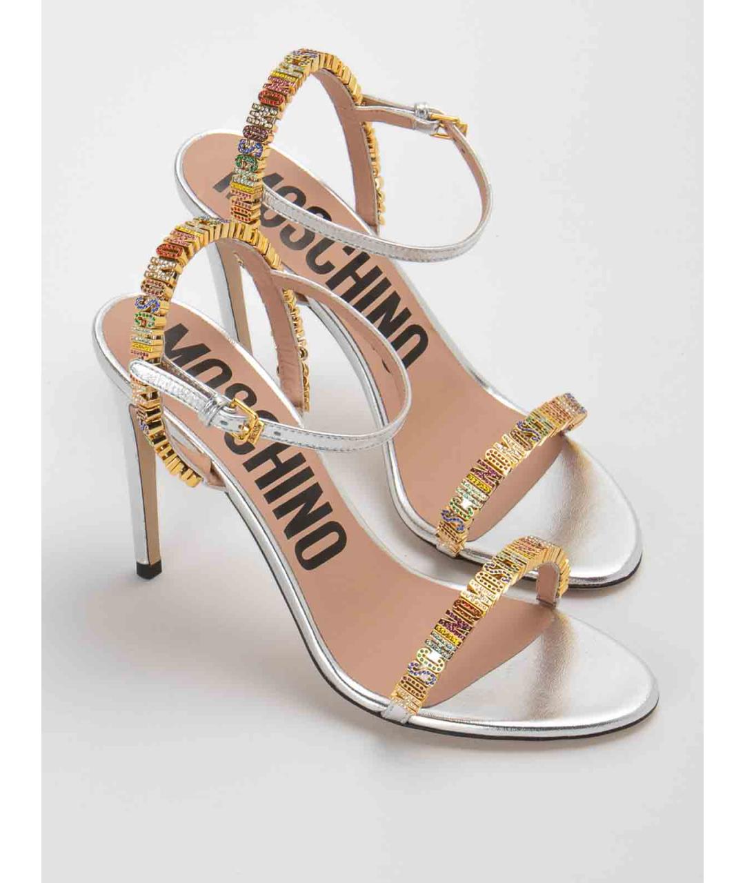 MOSCHINO Серебряные кожаные босоножки, фото 2