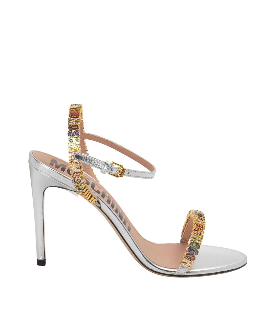 MOSCHINO Серебряные кожаные босоножки, фото 1
