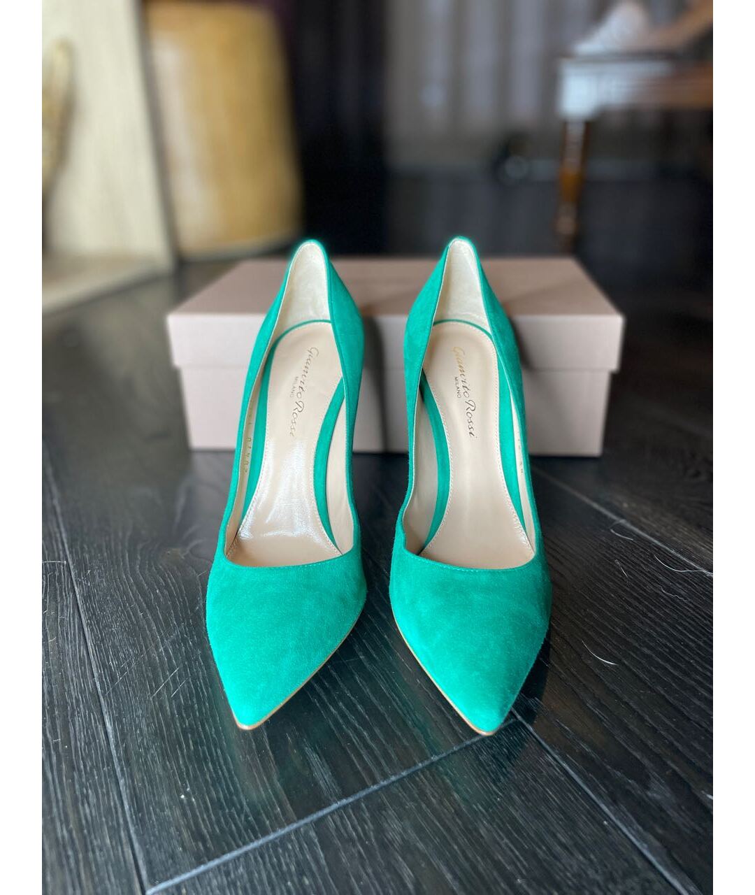 GIANVITO ROSSI Зеленые замшевые туфли, фото 2