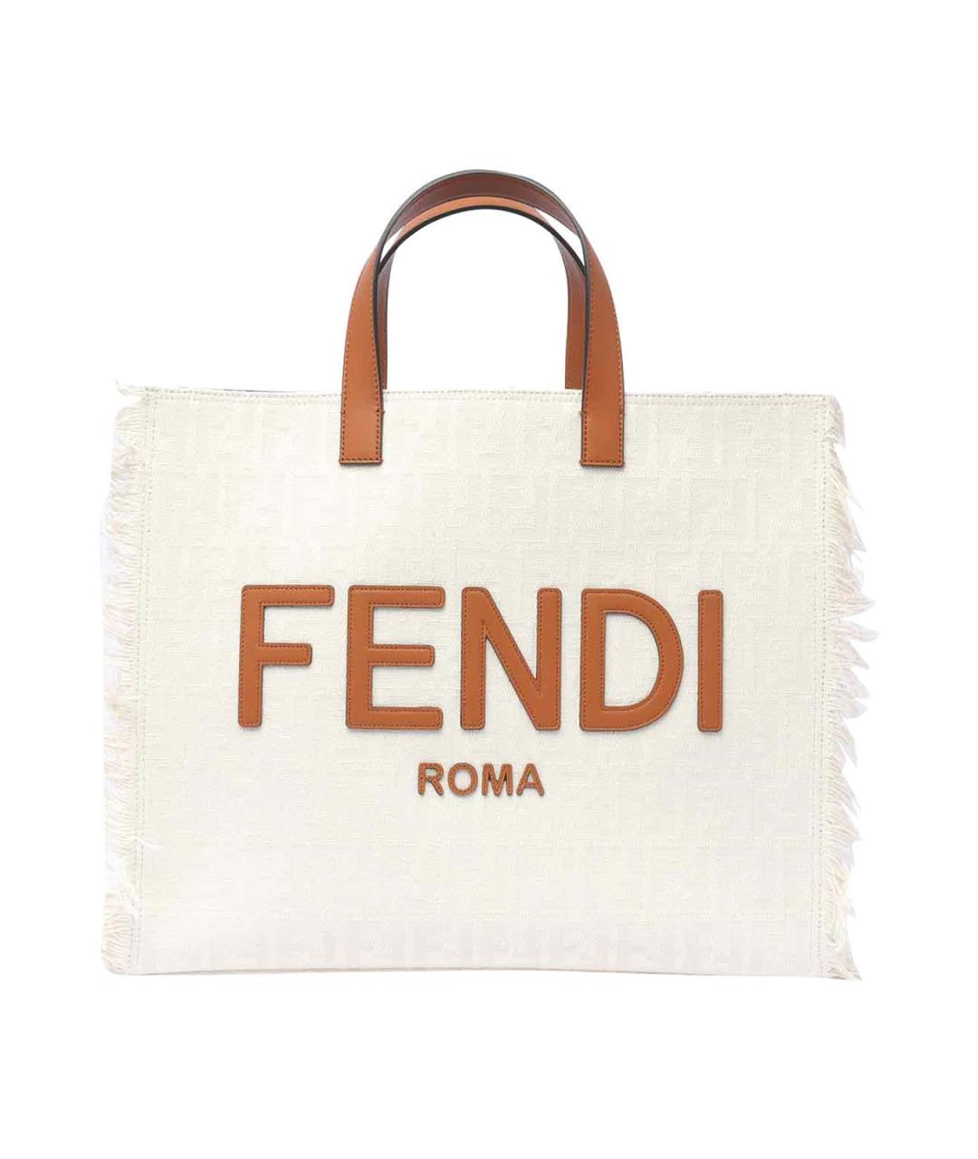 FENDI Белая кожаная сумка тоут, фото 1