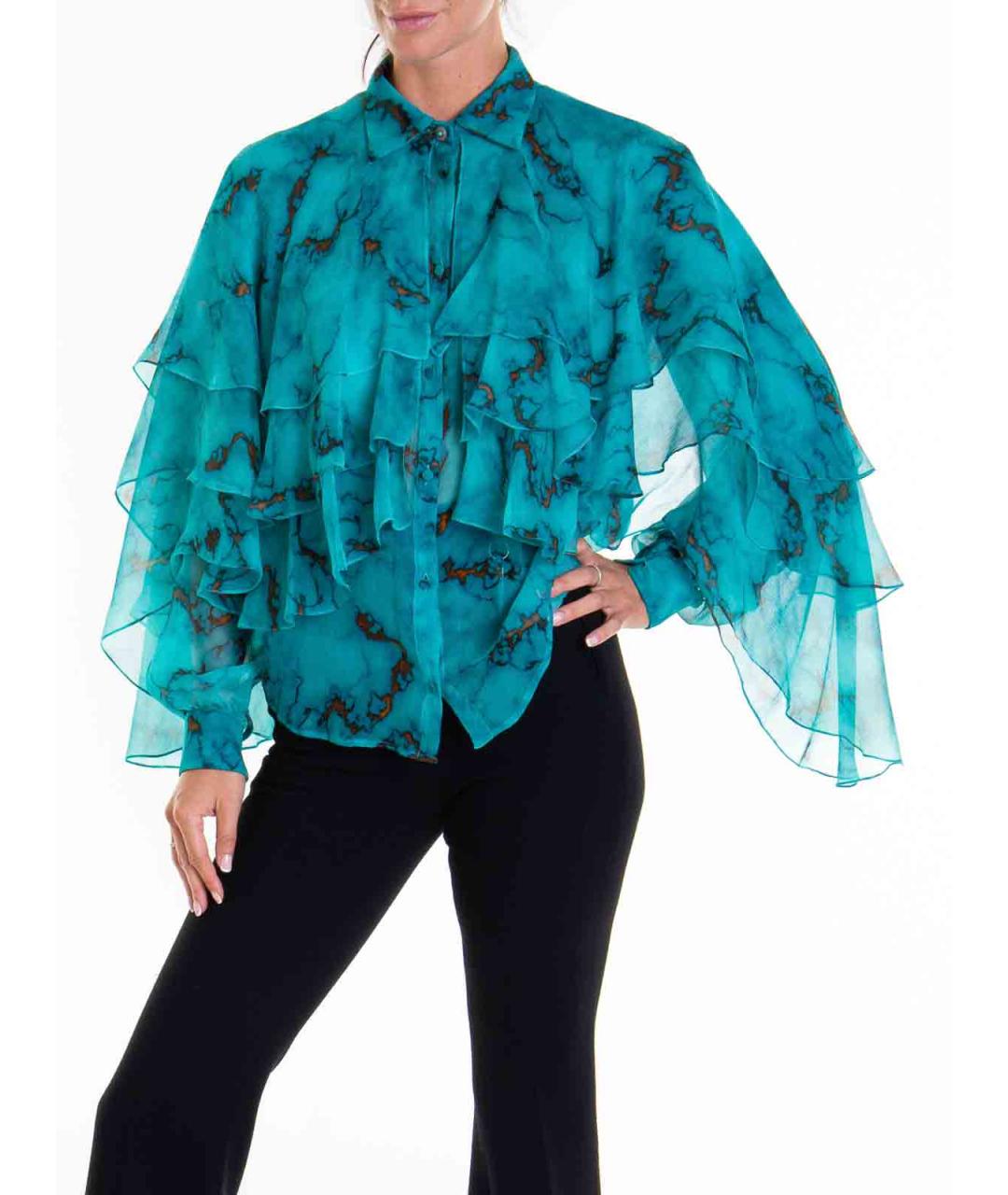ROBERTO CAVALLI Бирюзовая шелковая рубашка, фото 3