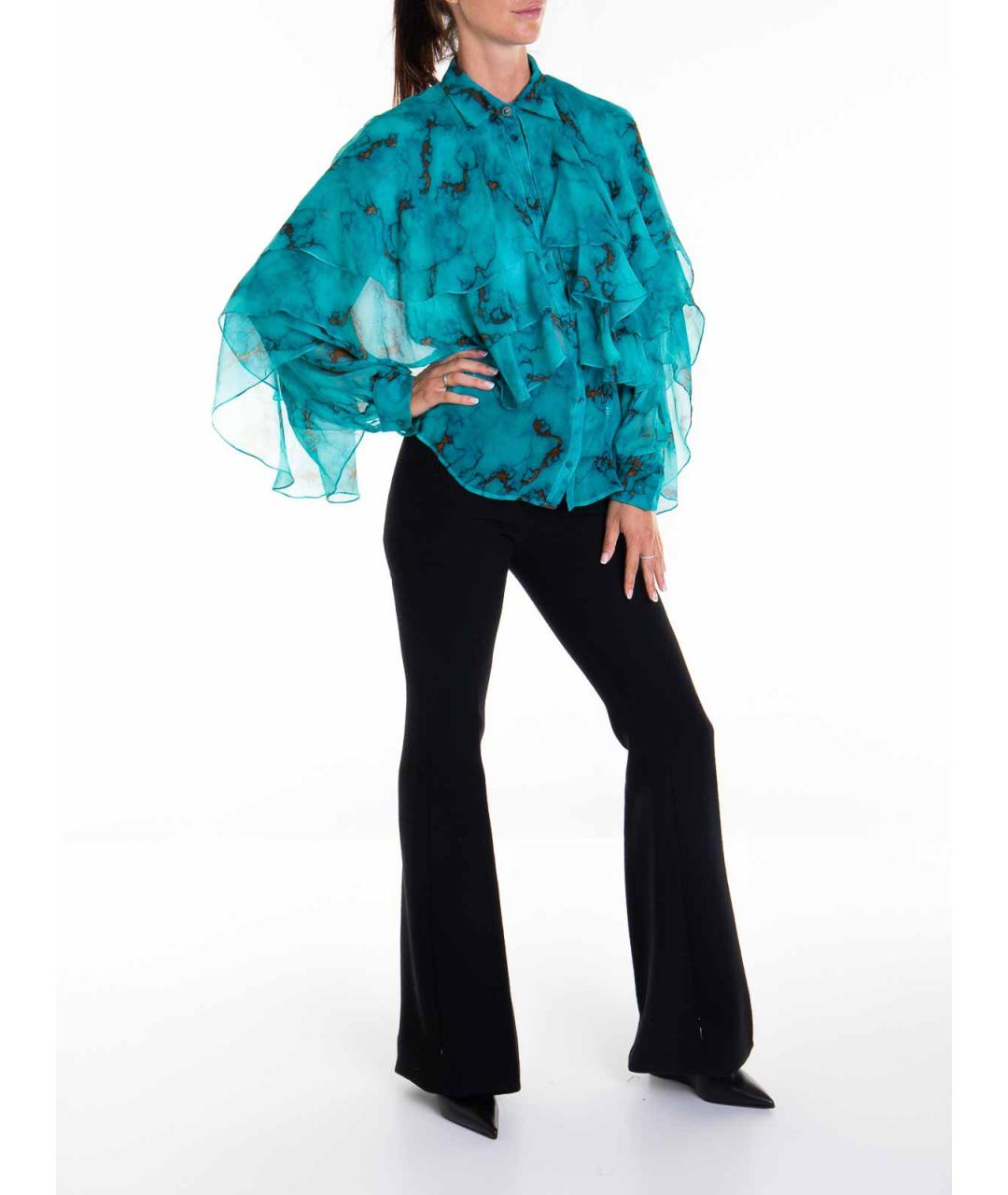 ROBERTO CAVALLI Бирюзовая шелковая рубашка, фото 2